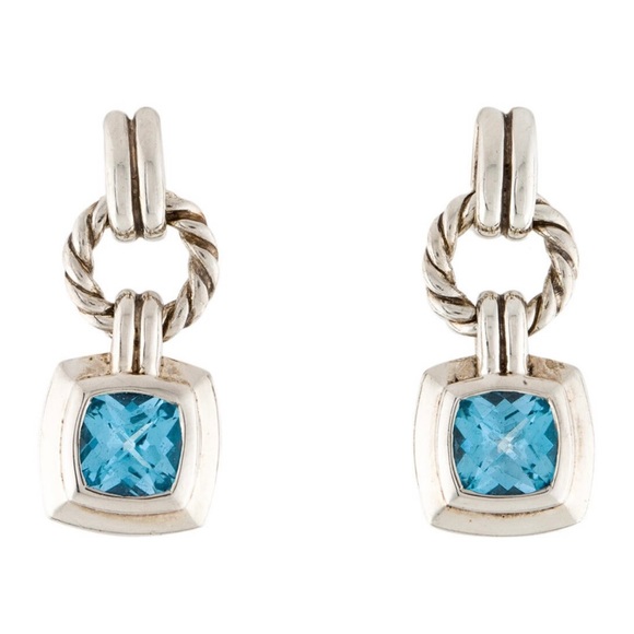 David Yurman Renaissance Blue Topaz Drop Earrings-Sterling Silver cushion cut - Picture 12 of 14